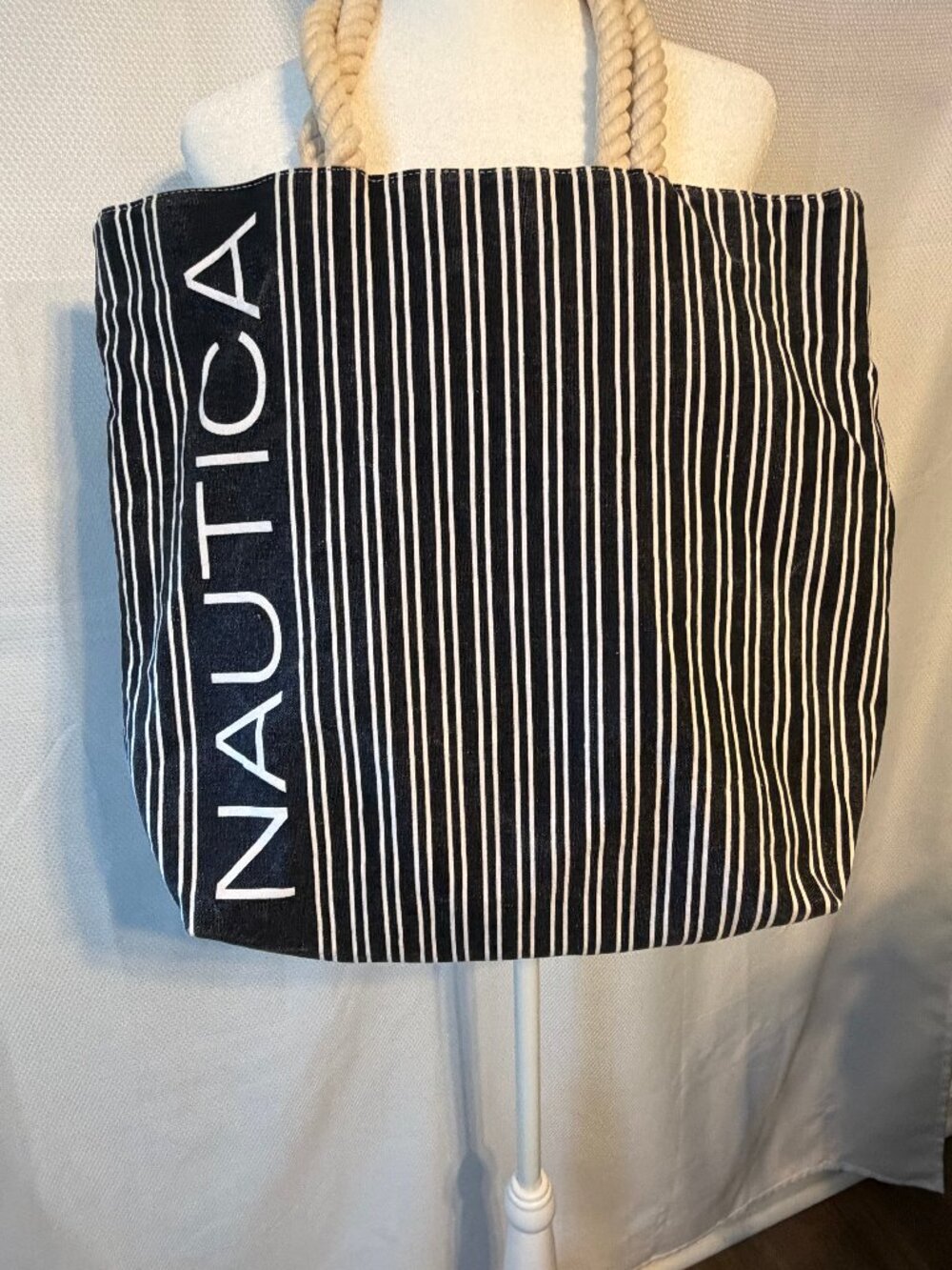 Nautica Canvas Striped Rope-Handle Beach Tote